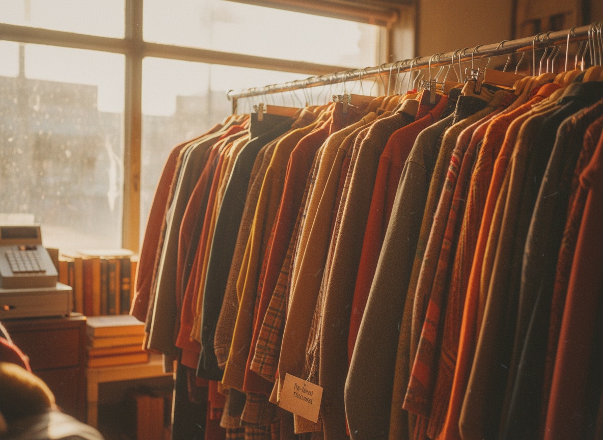 A rack of second-hand vintage clothing